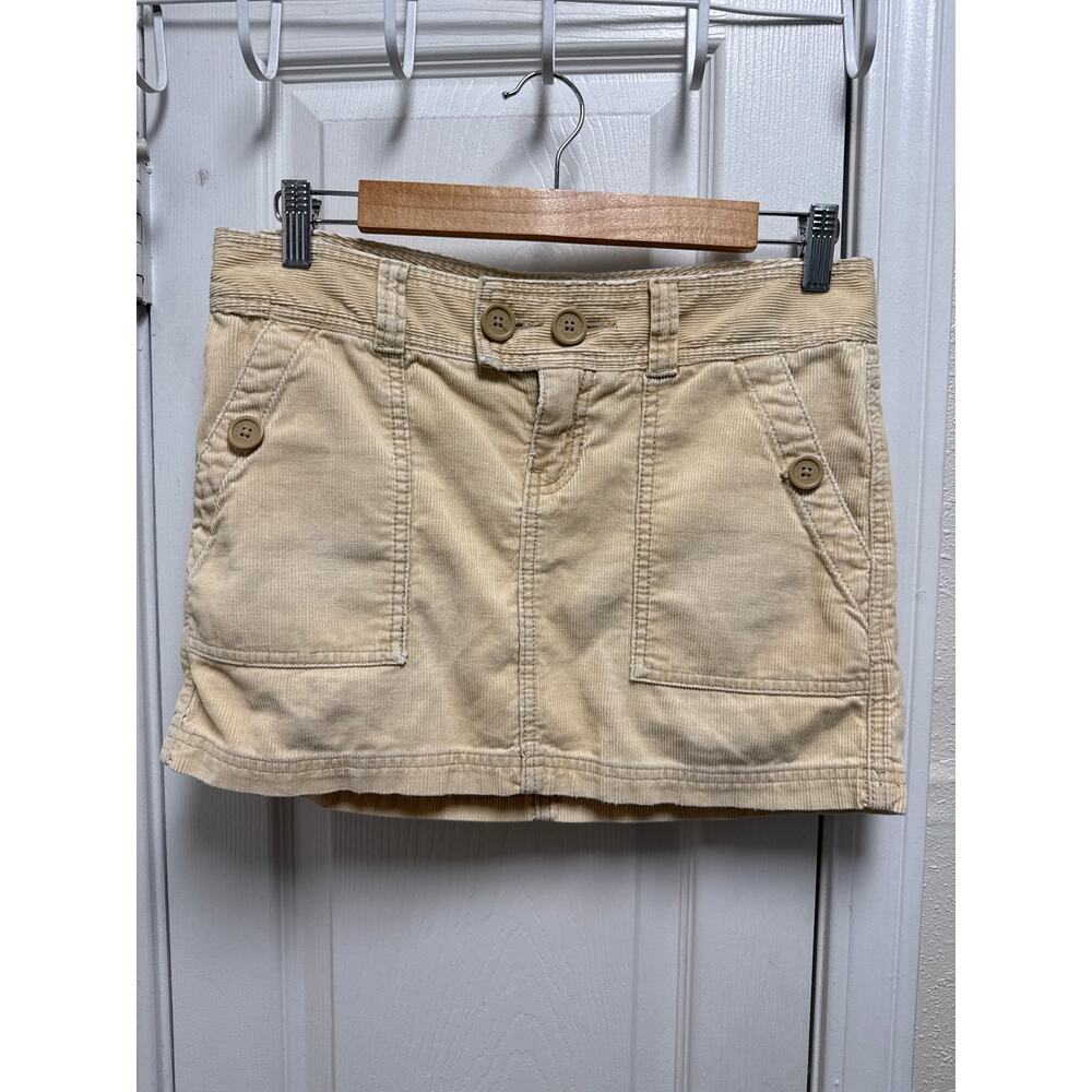 Vintage Y2K Abercrombie & Fitch Cream Corduroy Cotton Mini Skirt Size 2 - Picture 2 of 5
